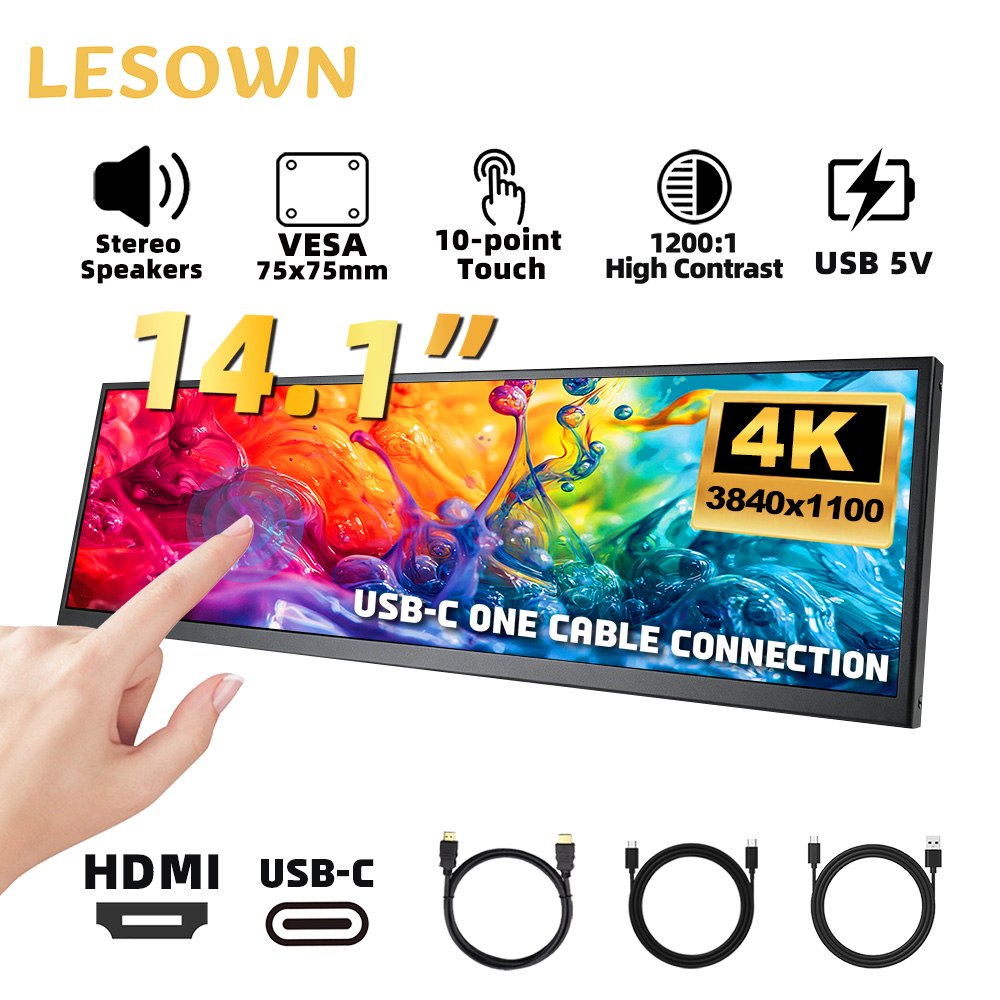 Pc Gaming Ultrawide Monitor - شاشة LESOWN للكمبيوتر الشخصي مقاس 14.1